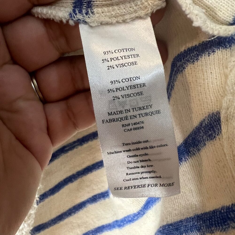 Faherty Blue Cream Striped Pacifica Terry Pullover Hoodie Womens Size Small - Picture 5 of 6